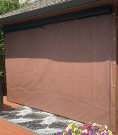 Brown tarp mounted using power studs