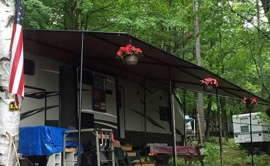 Sample trailer awning made from tarp